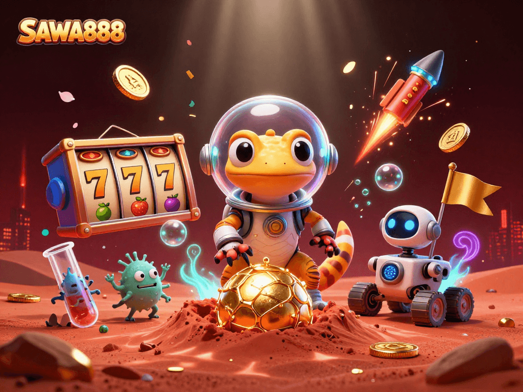 Experience winning thrills with SAWA888 as a Martian gecko discovers a golden casino adventure.