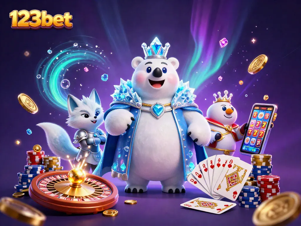 Bet on 123bet with exciting games, golden coins, and magical energy in a dynamic casino scene.