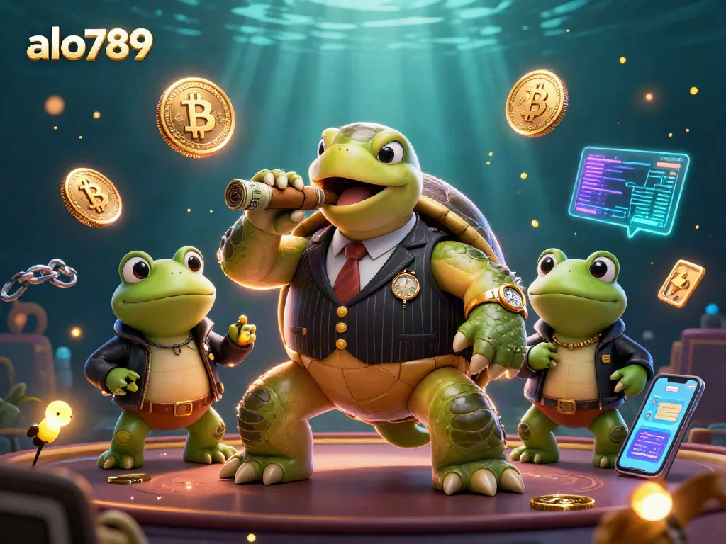 Experience the excitement of alo789 casino with a vibrant 3D scene filled with gambling-themed elements.