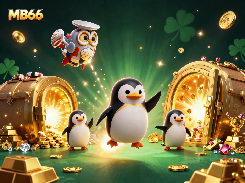 Join the fun at MB66 casino with a golden penguin in a winning atmosphere of riches and gameplay.
