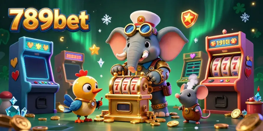 Engage with 789bet's thrilling slot machines in a steampunk casino scene.
