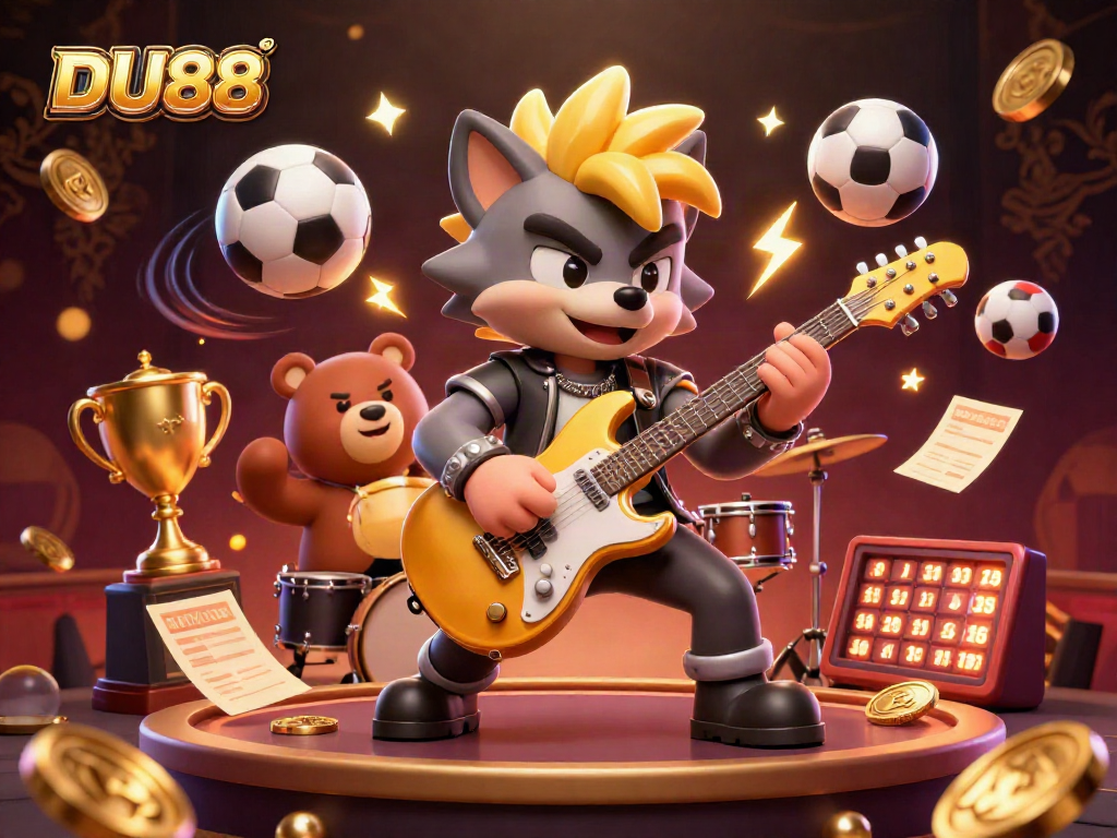 Engage in thrilling action with DU88 as the rock star wolf conquers the vibrant casino stage.