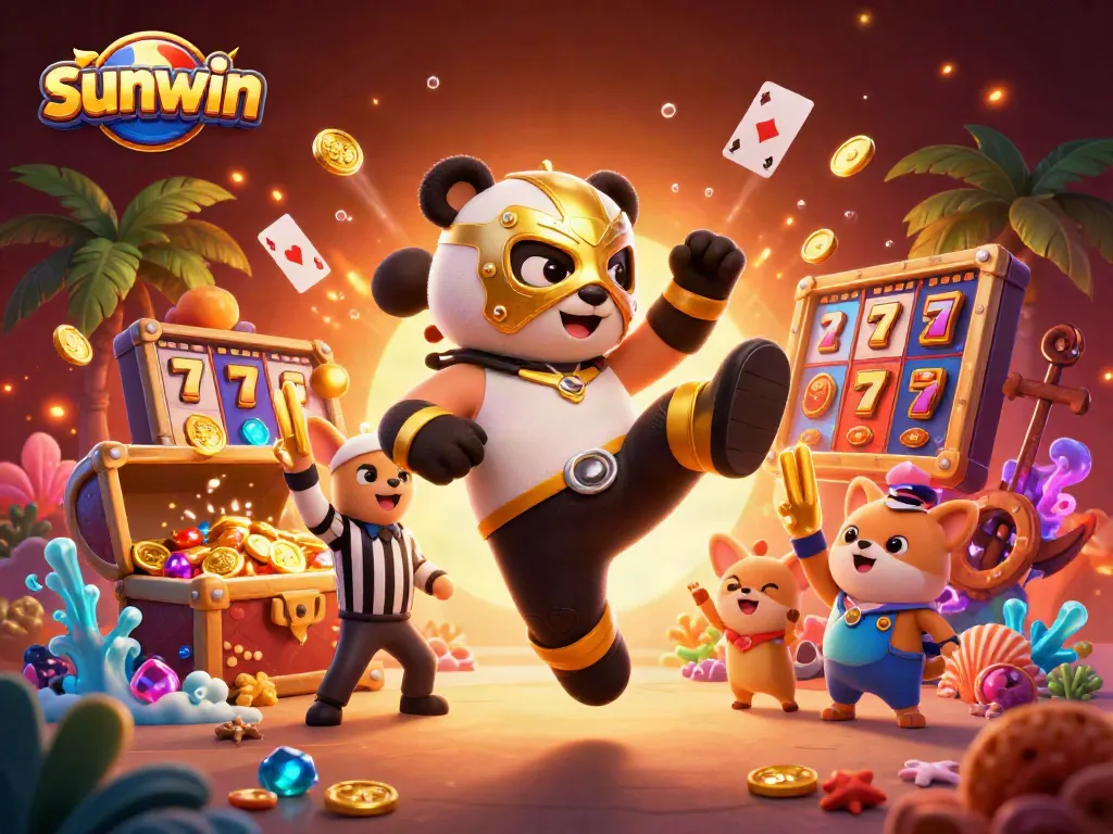 Engage with sunwin's thrilling slot games featuring a dynamic scene of excitement with animated characters.