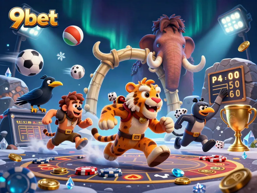 Bet on 9bet's exciting games with interactive action in a lively casino scene.