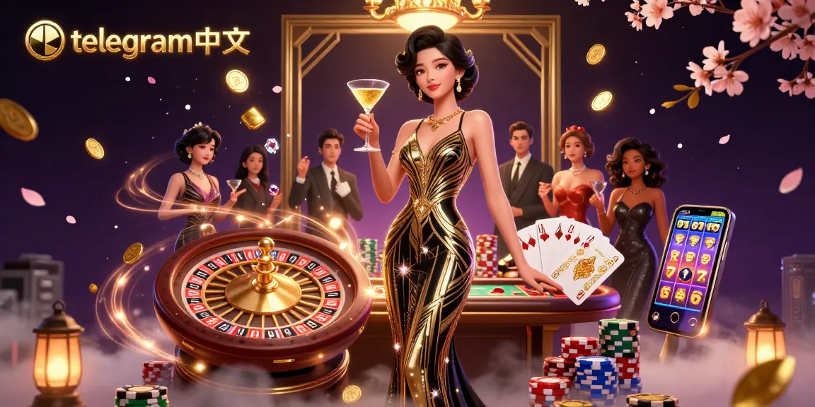 在这个充满活力的赌场场景中体验使用Telegram中文的游戏刺激，场景中有金色硬币和轮盘。
