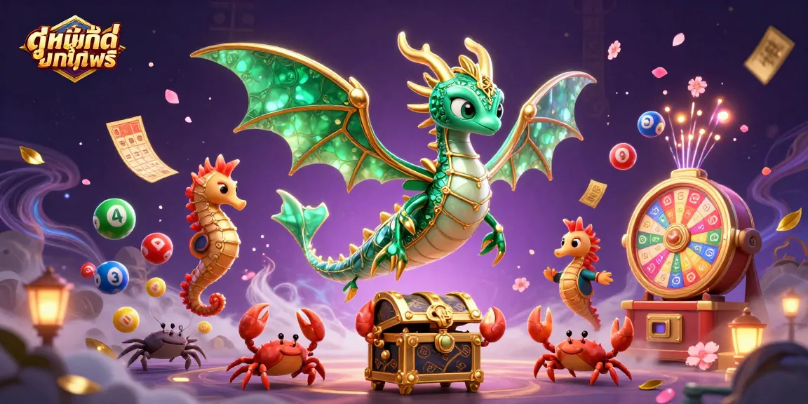 Win big with ดูหนังออนไลน์ฟรี as vibrant lottery balls and prizes surround luxurious sea creatures.