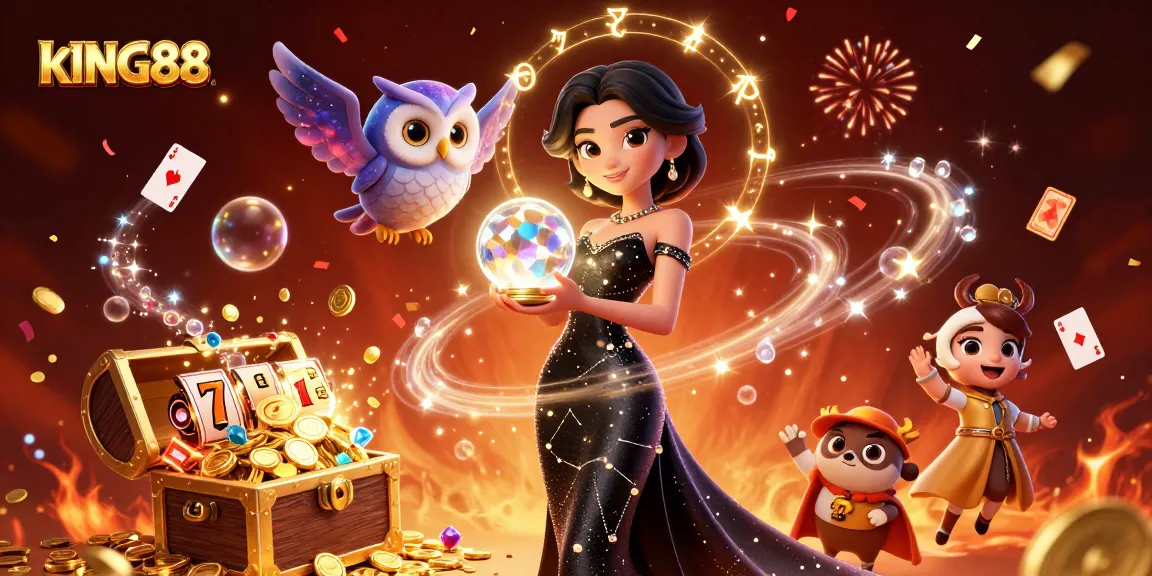 Play casino games and win at kING88 with vibrant characters and gold coins exploding in action