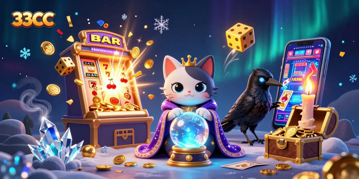 Experience thrilling jackpots and games at 33CC with vibrant casino elements and captivating characters.