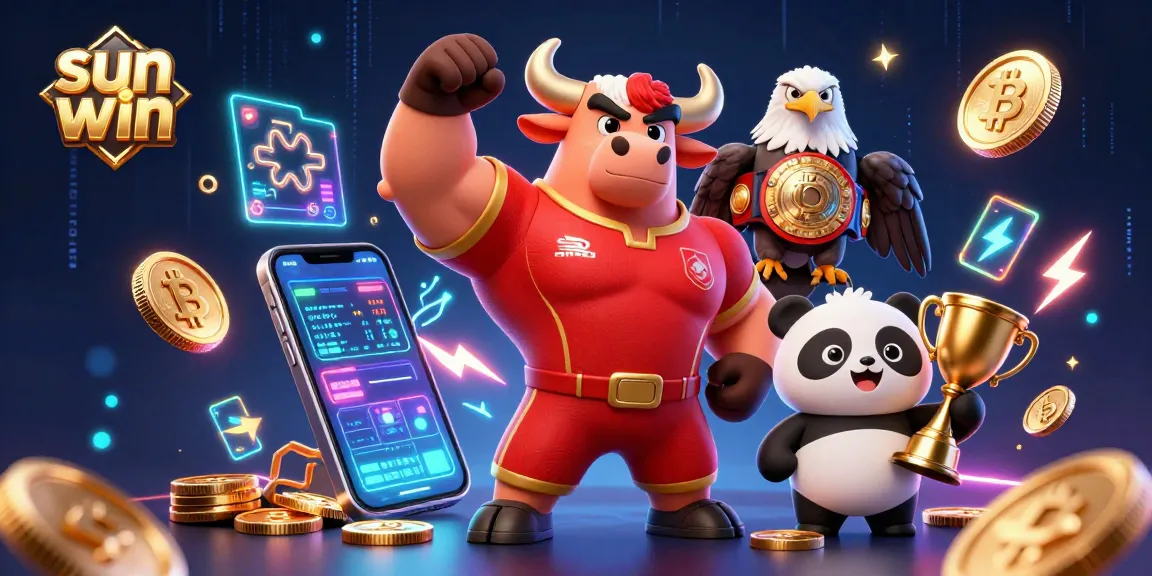 Experience thrilling gameplay at sun win with dynamic 3D characters winning big in a vibrant casino.