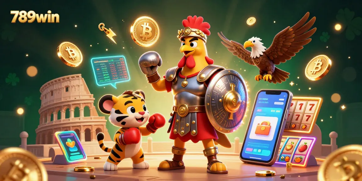 Engage in thrilling slots action with 789win's vibrant casino gaming scene featuring a fearless rooster!