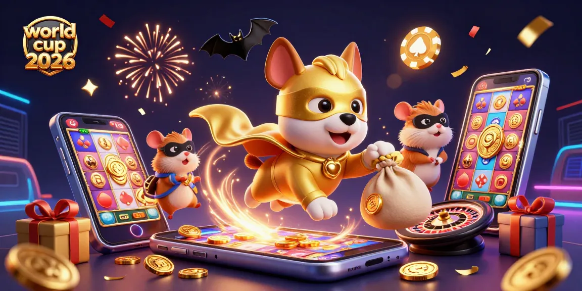 Experience the excitement of world cup 2026 with a fun 3D scene featuring a superhero dog amidst casino elements.