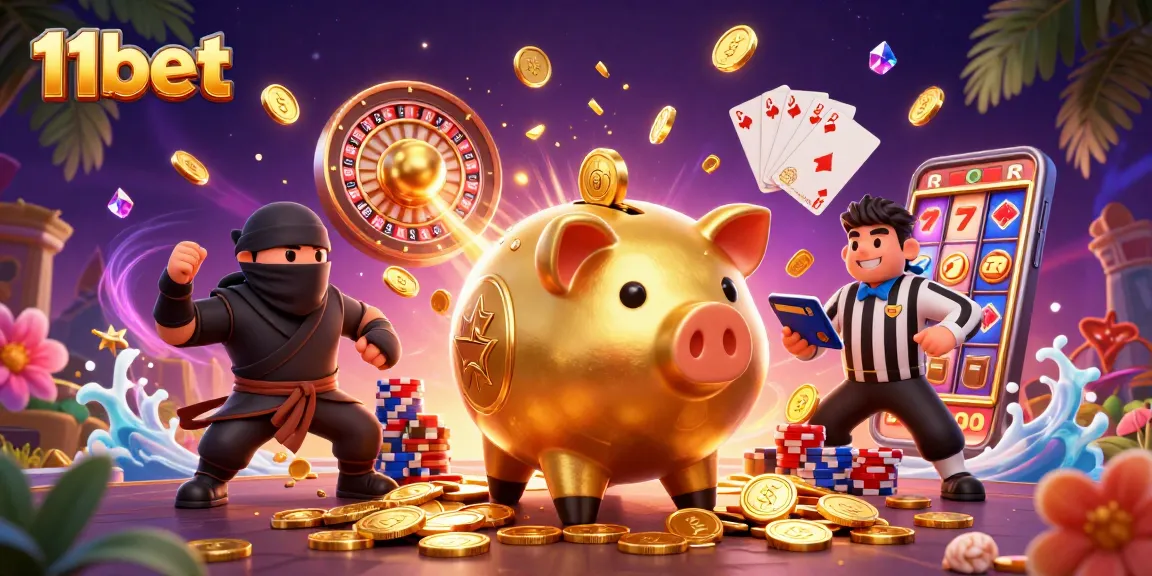 Experience thrilling gameplay with 11bet’s vibrant casino action illustration featuring iconic characters.