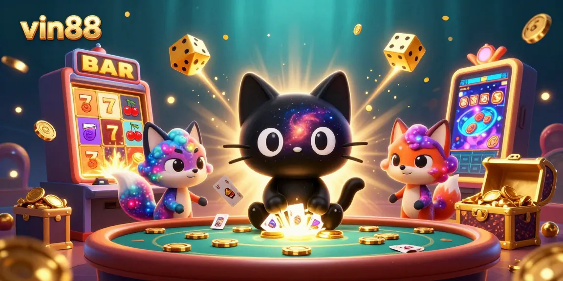 Experience vin88's thrilling atmosphere with vibrant characters and jackpot excitement in this dynamic casino scene.