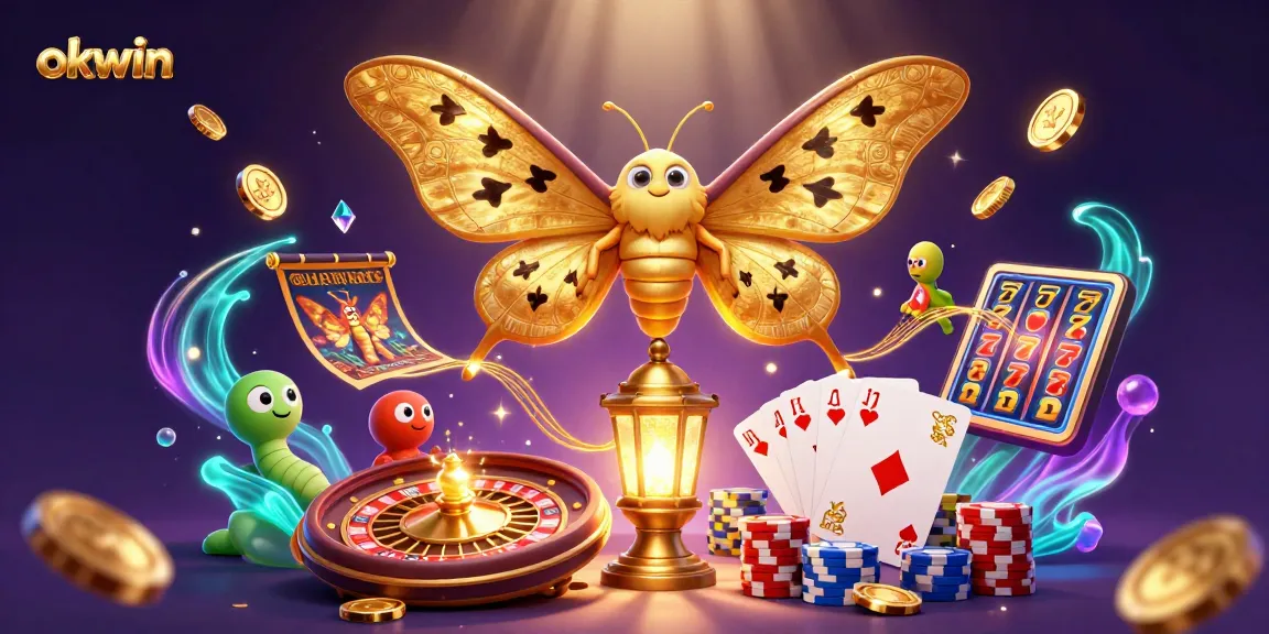 Experience thrilling rewards with okwin's vibrant 3D casino scene filled with games, coins, and luck.