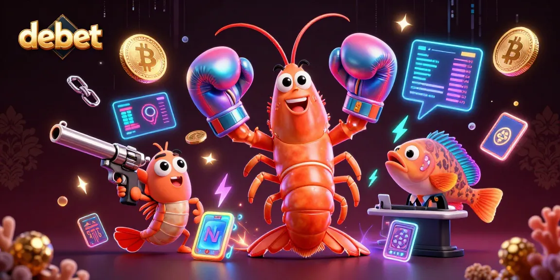 Engage in the debet crypto casino world with vibrant characters and glowing digital elements.